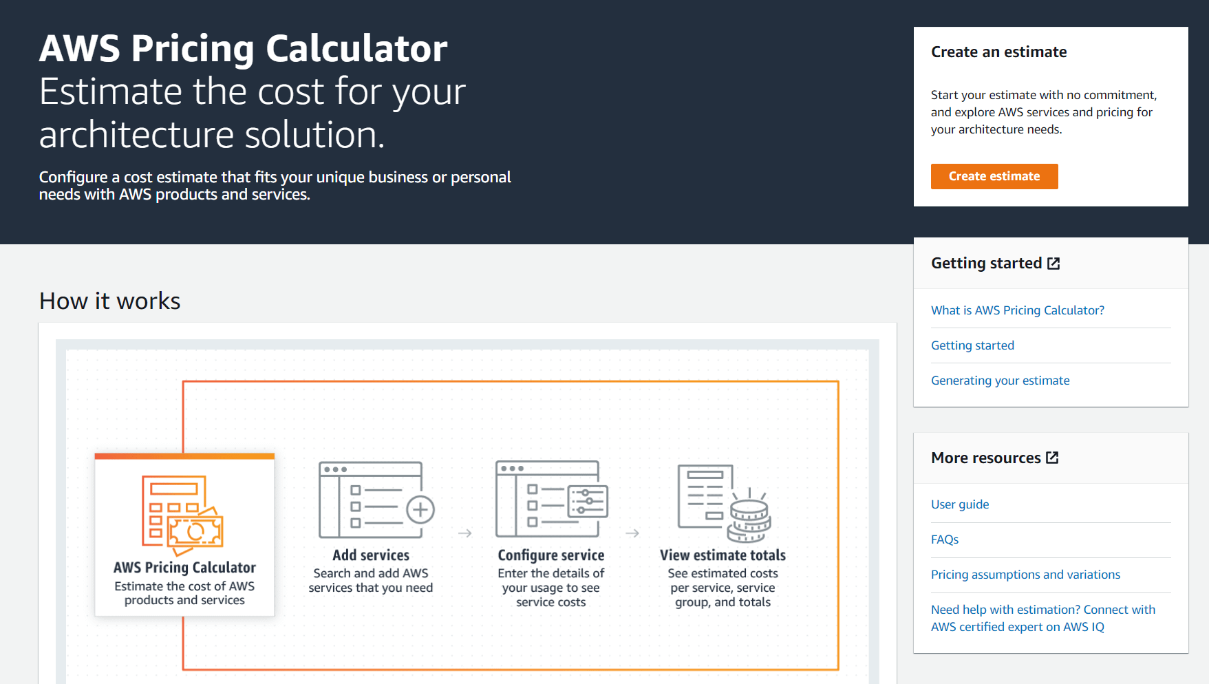 The AWS pricing calculator