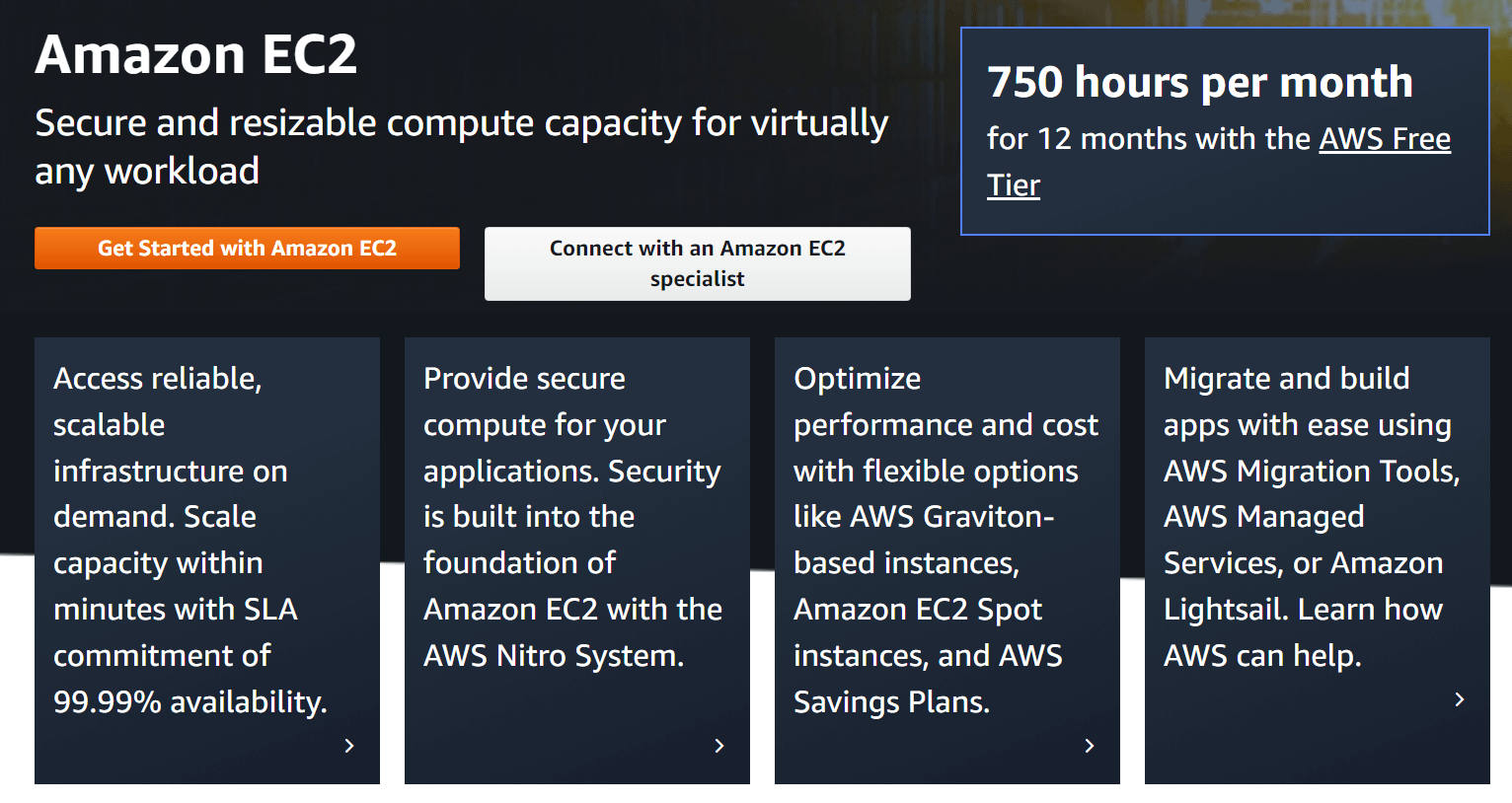 Amazon EC2 homepage