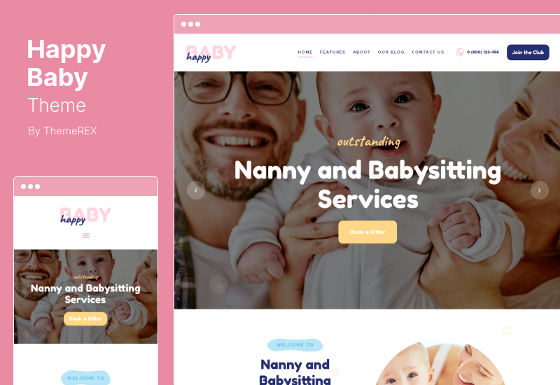 Happy Baby Theme - Nanny  Babysitting Services Children WordPress Theme