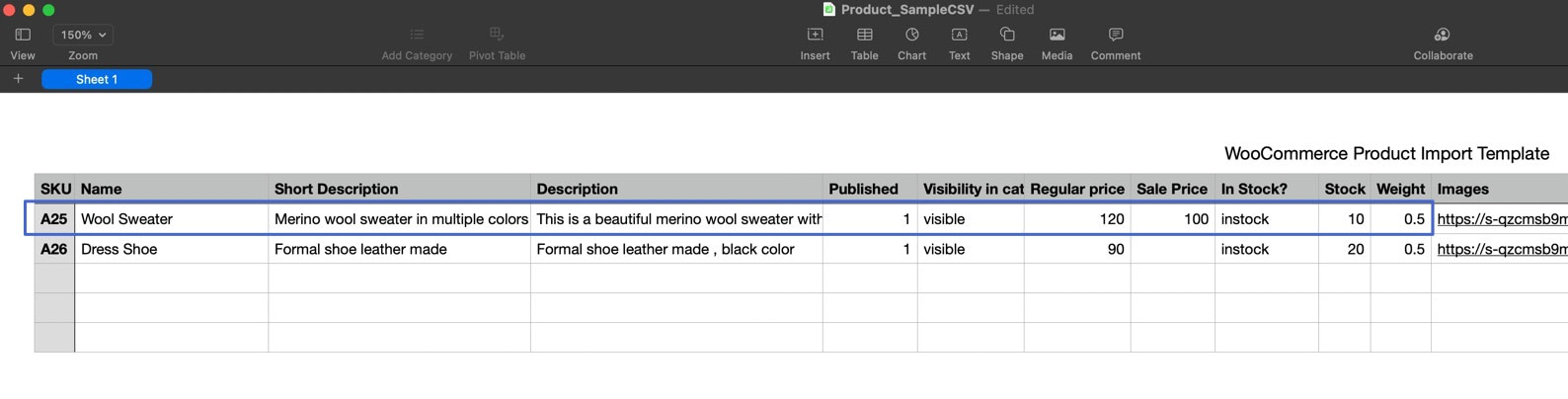CSV fields to start to import products to WooCommerce