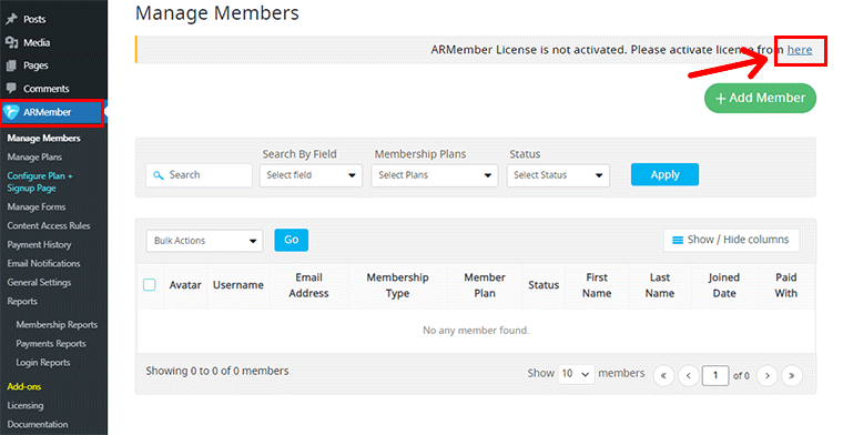 Activate ARMember with License Key