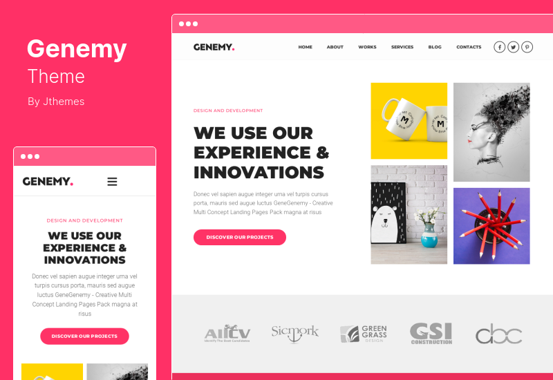 Genemy Theme - Creative Minimal Landing Page Builder for Digital Startup Design Studio Agency in Marketing WordPress Theme