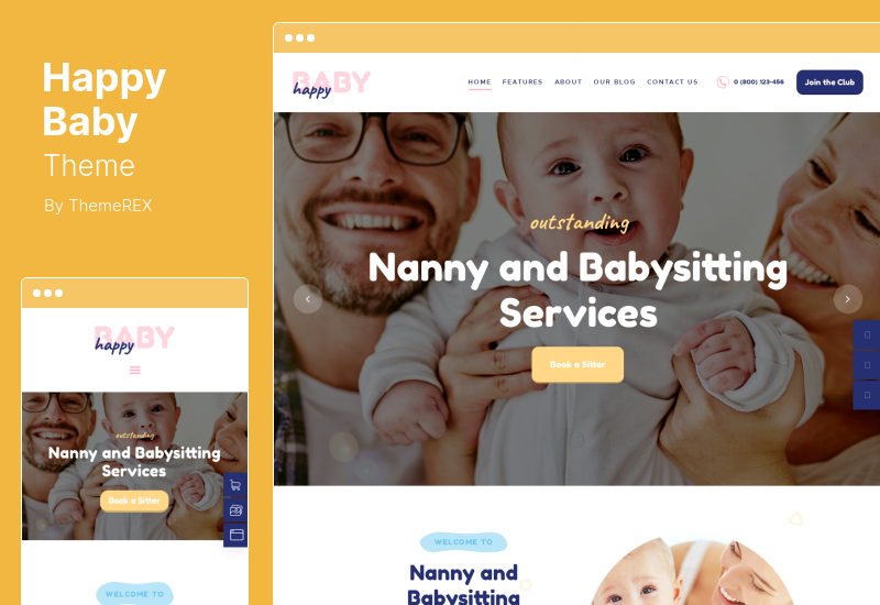 Happy Baby Theme - Nanny & Babysitting Services Children WordPress Theme