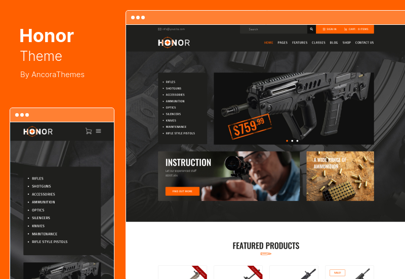 Honor Theme - Multi-Purpose Shooting Club & Weapon Store WordPress Theme