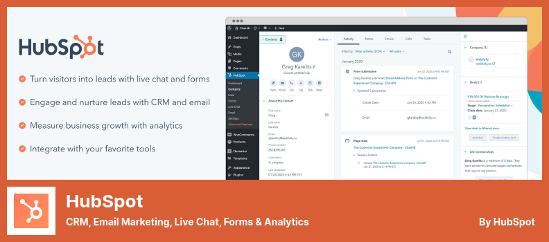 HubSpot Plugin - CRM, Email Marketing, Live Chat, Forms & Analytics