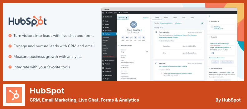 HubSpot Plugin - CRM, Email Marketing, Live Chat, Forms & Analytics