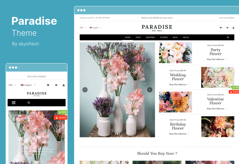 Paradise Theme - Flower Shop Elementor WooCommerce Theme