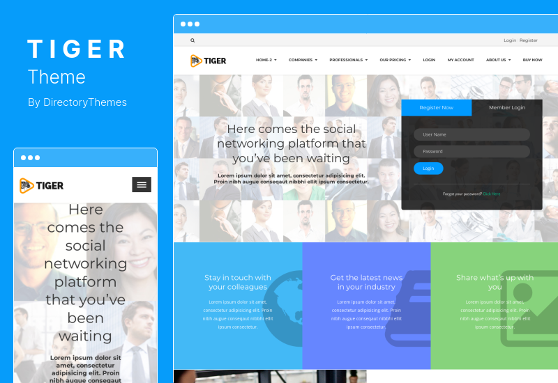 Tiger Theme - Social Network WordPress Theme for Companies  Professionals