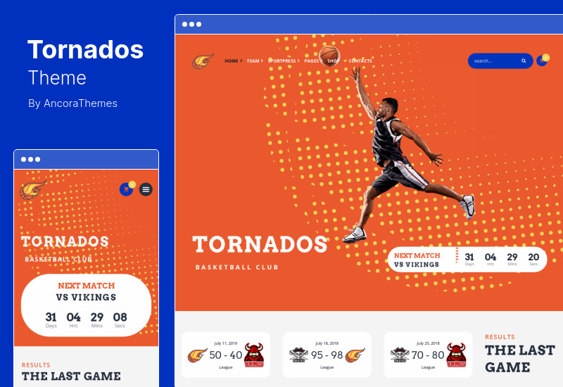 Tornados Theme - Basketball NBA Team WordPress Theme