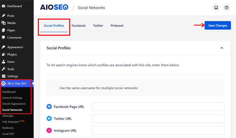 Add Social Profiles to AIOSEO