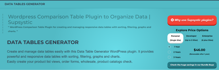 Data Tables generator plugin
