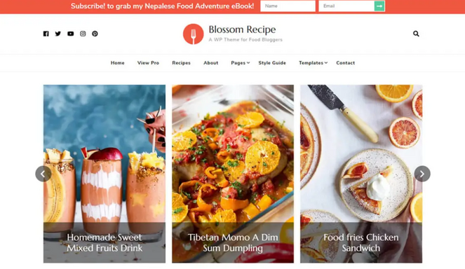 Blossom Recipe free WordPress theme for food blog