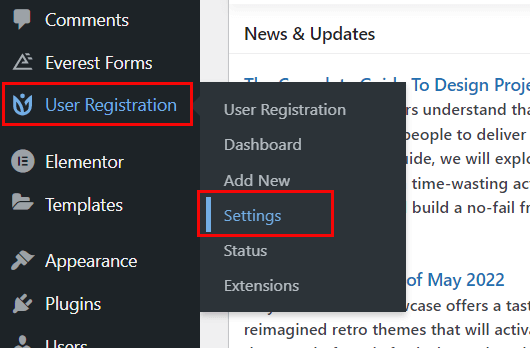 User Registration and Settings
