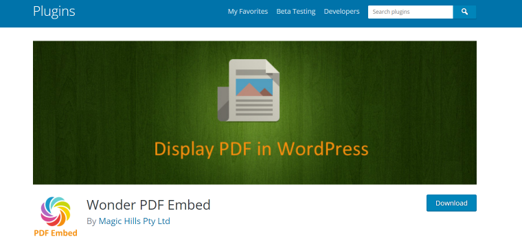 wonder pdf embed plugin