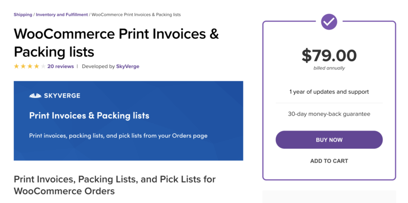 WooCommerce Print Invoices Packing Lists plugin
