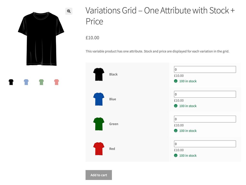 Attribute selection on product page