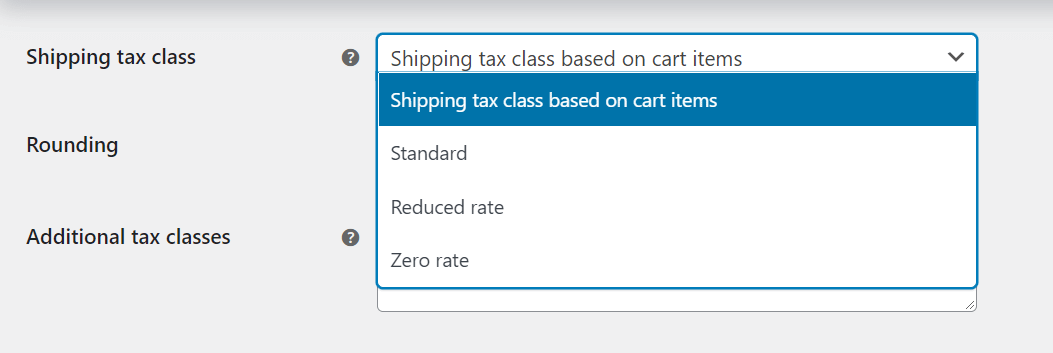 Selecting a shipping tax class in WooCommerce