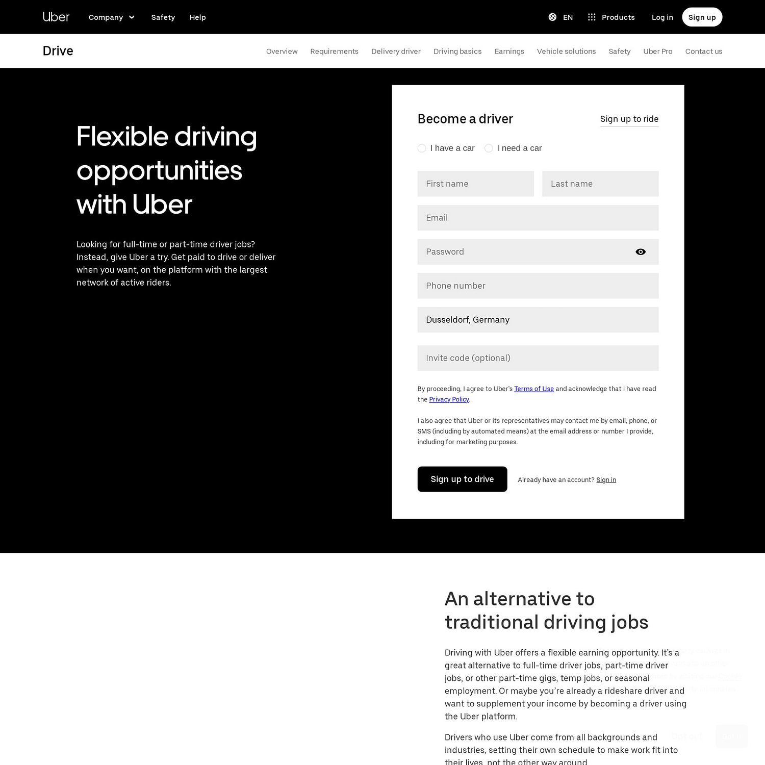 landing page examples: Uber