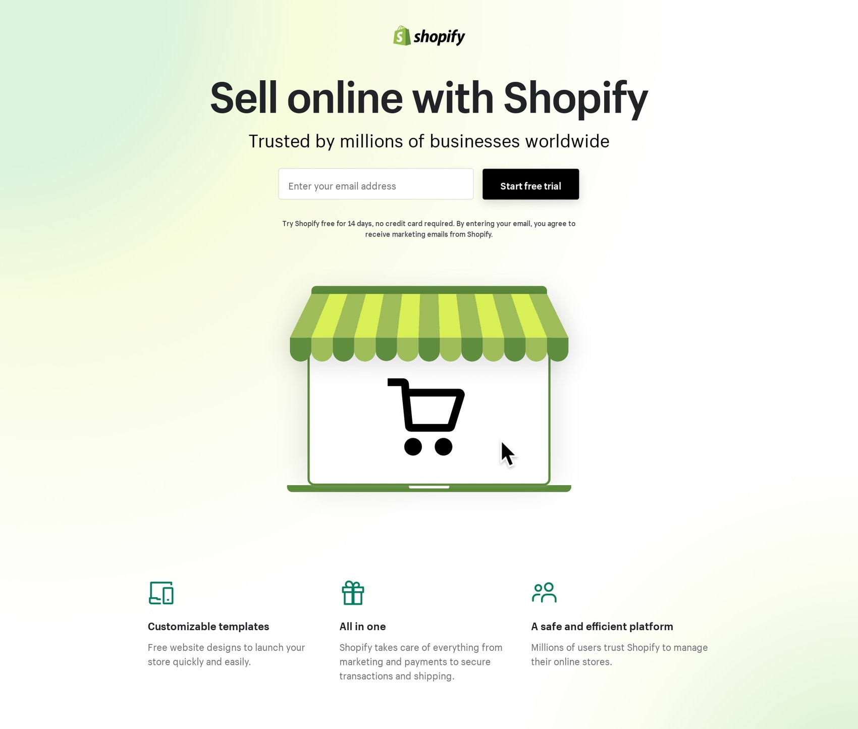 landing page examples: Shopify