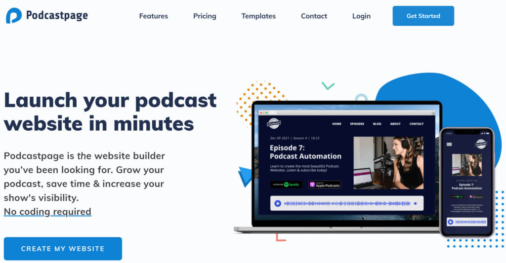 Best Website Builders for Podcasts: Podcastpage homepage