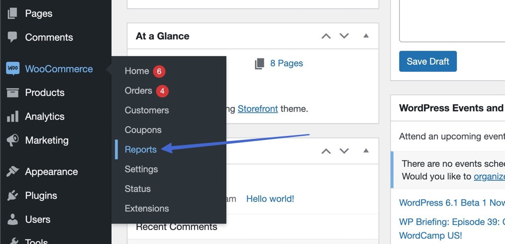 a Reports button in WordPress