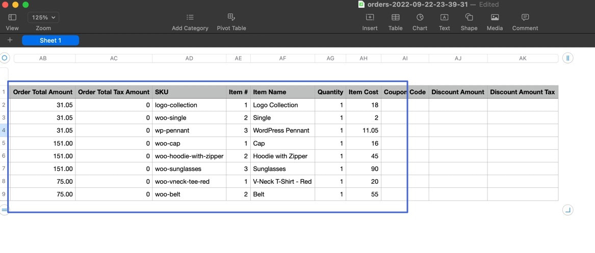 WooCommerce export orders CSV with order details like order amount