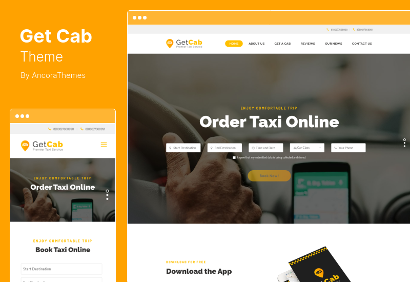 GetCab Theme - Online Taxi Service WordPress Theme