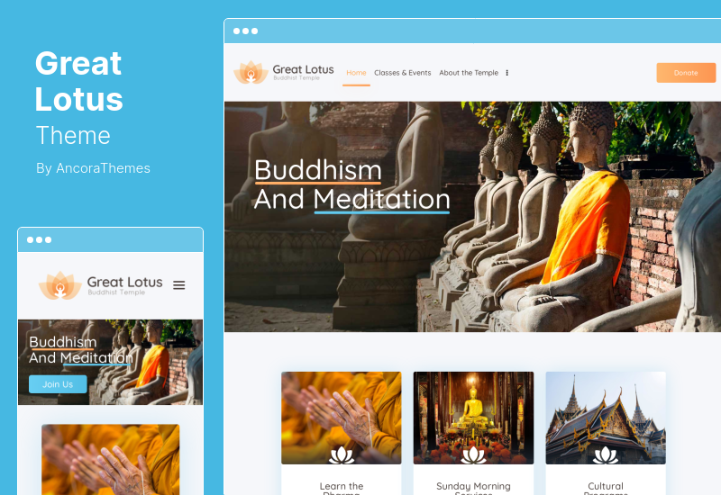 Great Lotus Theme - Oriental Buddhist Temple WordPress Theme