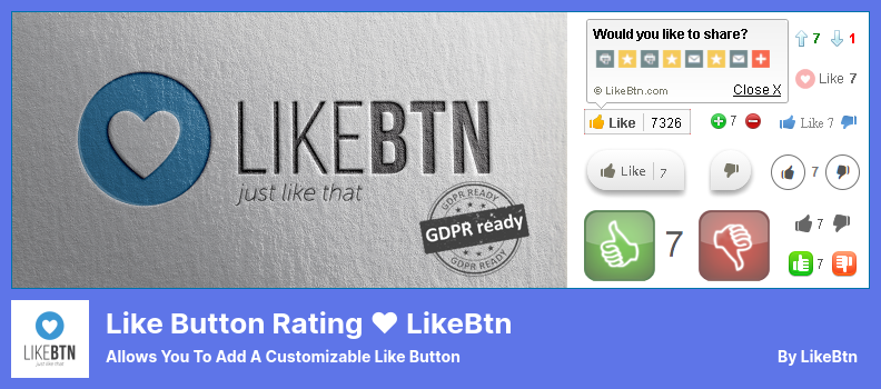 Like Button Rating ♥ LikeBtn Plugin - Allows You to Add a Customizable Like Button