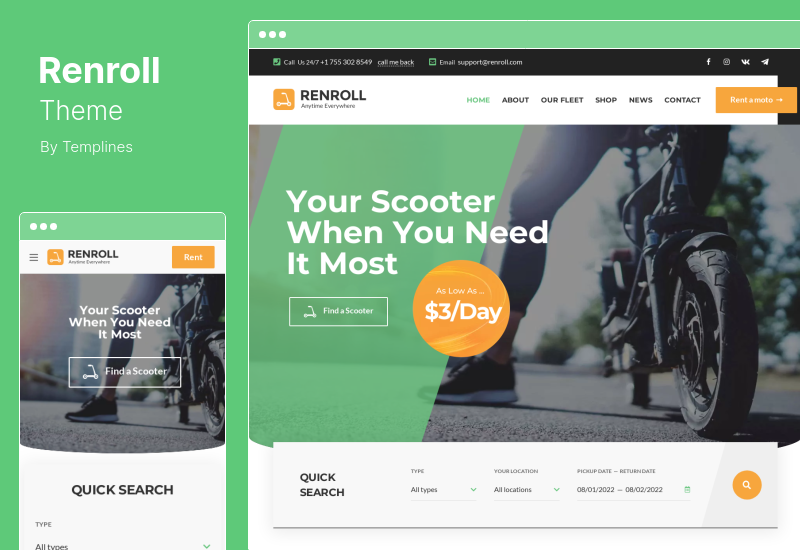 Renroll Theme - Scooter & Bike Rentals WordPress Theme
