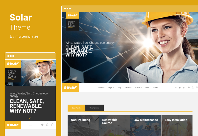 Solar Theme - Renewable Energy and Eco Friendly Technologies Single and Multipage WordPress Theme