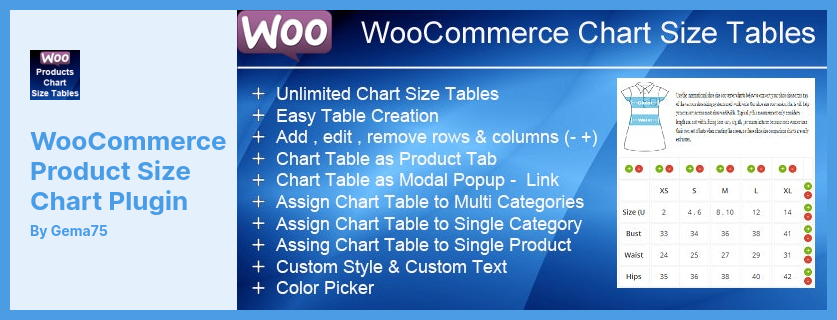 WooCommerce Product Size Chart Plugin - WooCommerce Table Size Charts With Unlimited Options