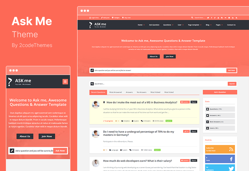 Ask Me Theme - Responsive Questions  Answers WordPress
