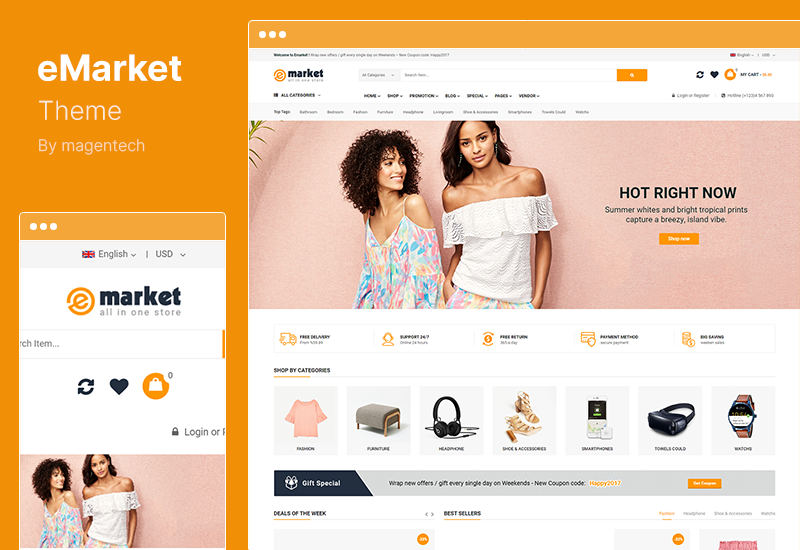 eMarket Theme - All-in-One Multi Vendor MarketPlace Elementor WordPress Theme