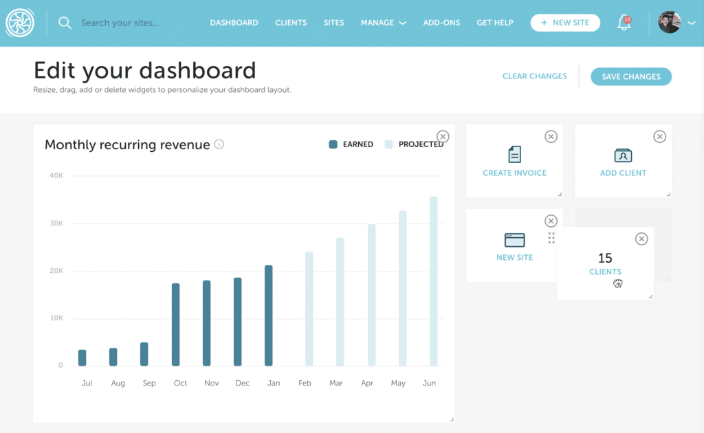 Screenshot from the Flywheel Growth Suite Personalized Dashboard showing a graph of an agency's growing MRR