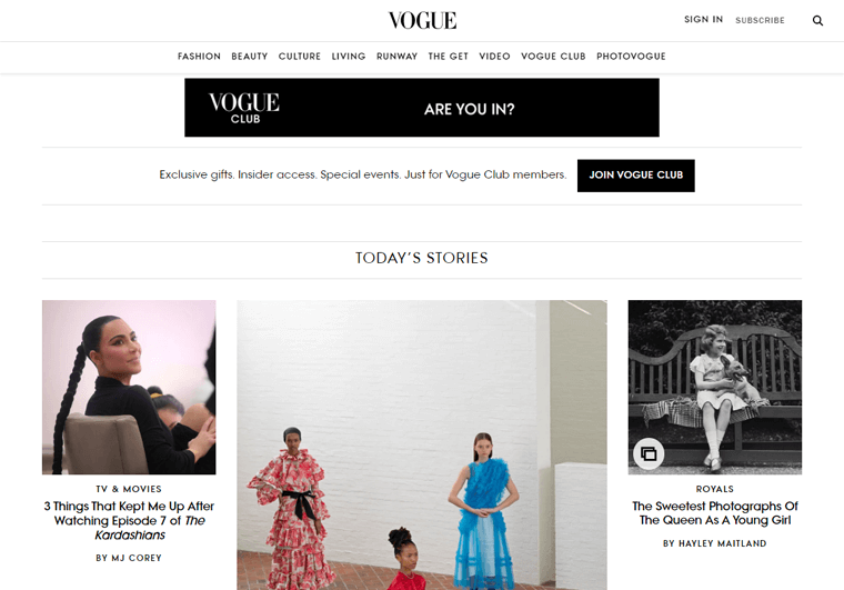Vogue Fashion and Celebrity Lifestyle Blog Website