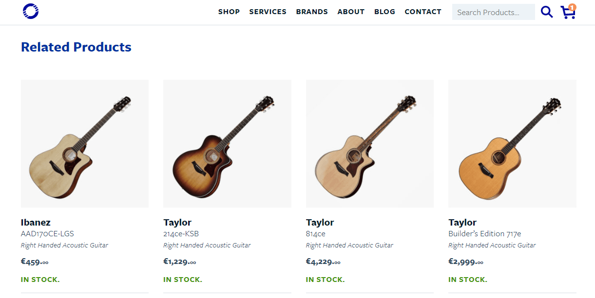 A "Related Products" section in an online guitar shop.