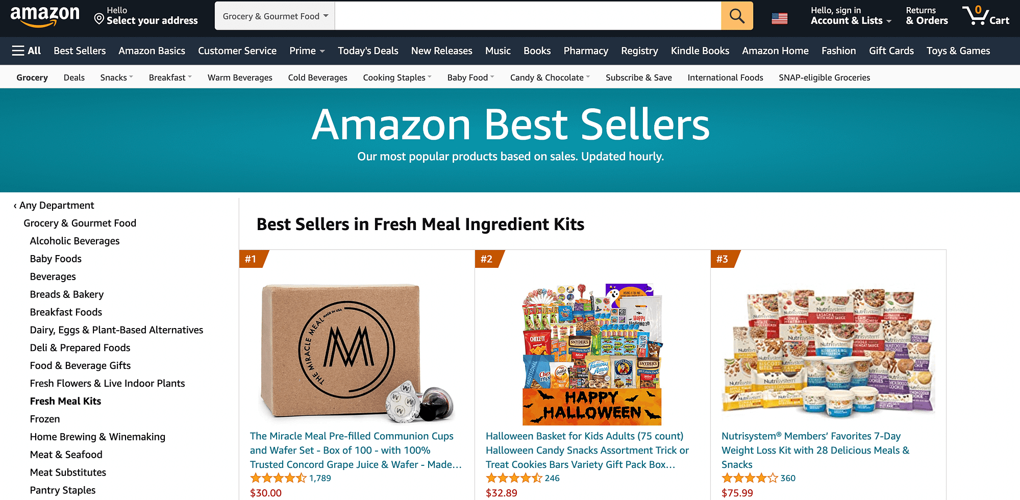 Best-selling Amazon products in the Fresh Meal Ingredient Kits category.