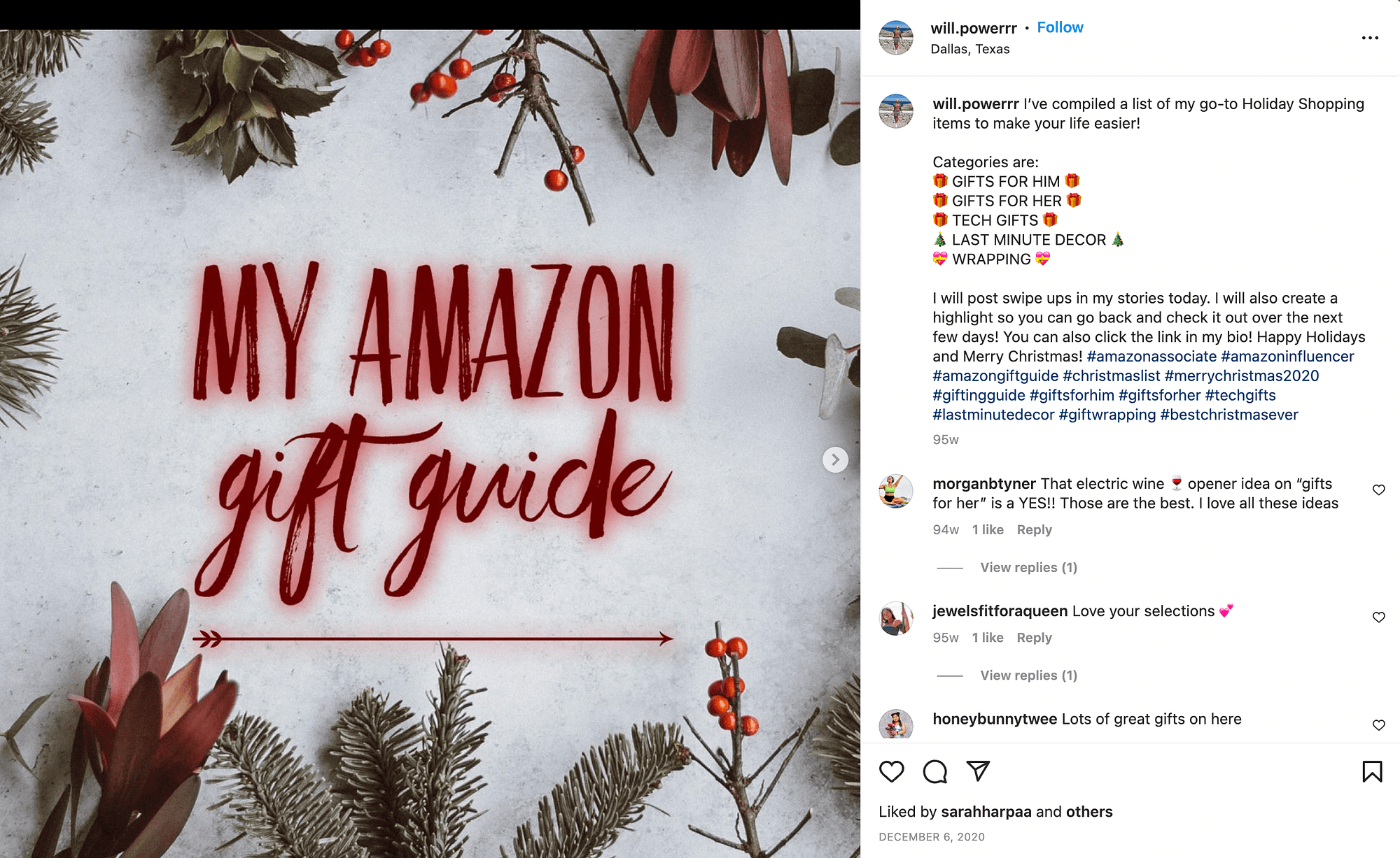 Promoting an Amazon gift guide on Instagram.
