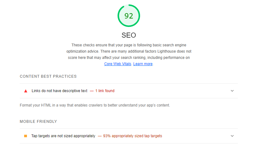 SEO audit in Lighthouse