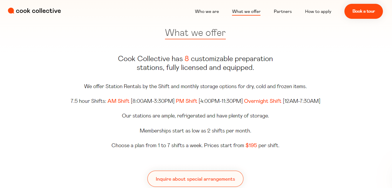 "What we offer" section on the Cook Collective page.