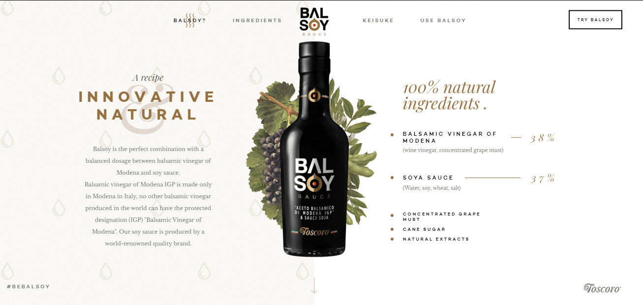 Balsoy ingredients section