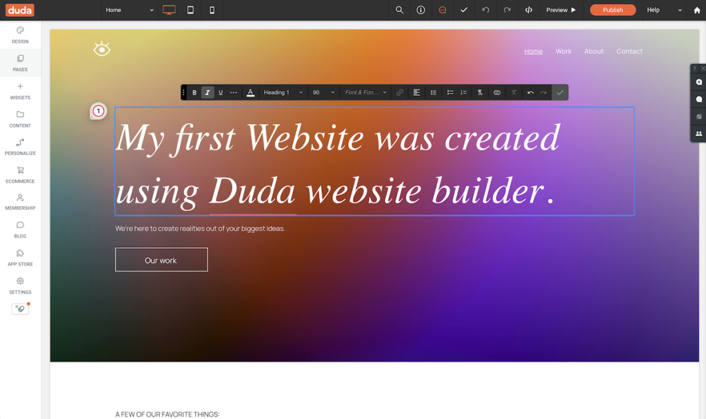 Duda website builder inside overview