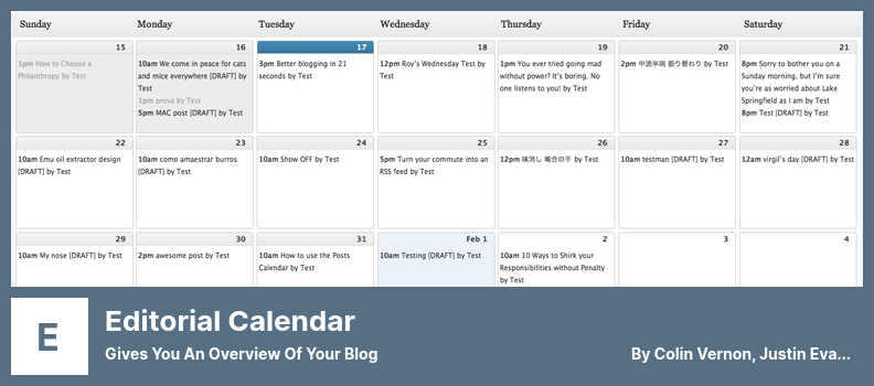Editorial Calendar Plugin - Gives You an Overview of Your Blog