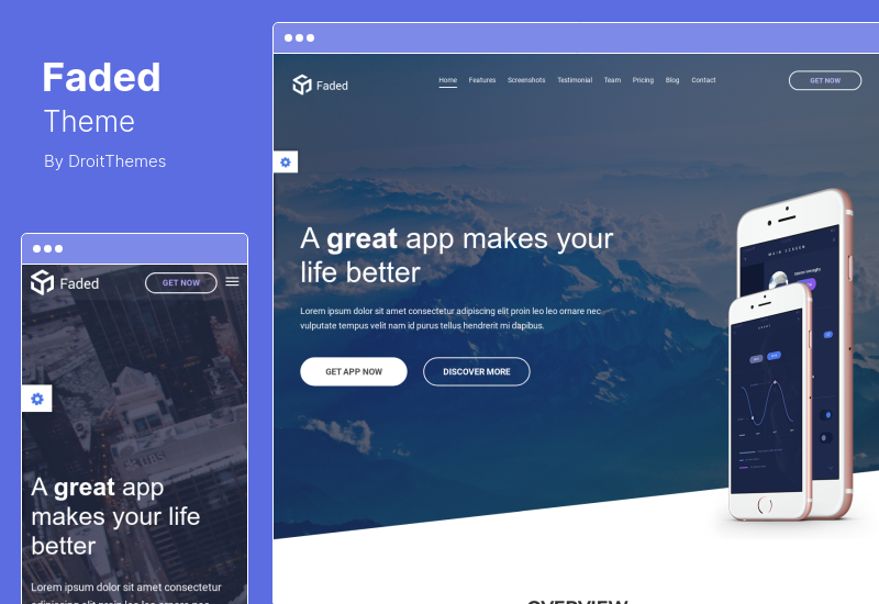 Faded Theme - Responsive App Landing Page WordPress Theme