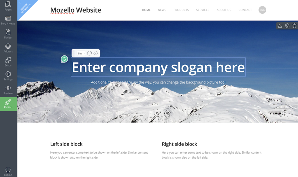 Mozello website builder inside overview