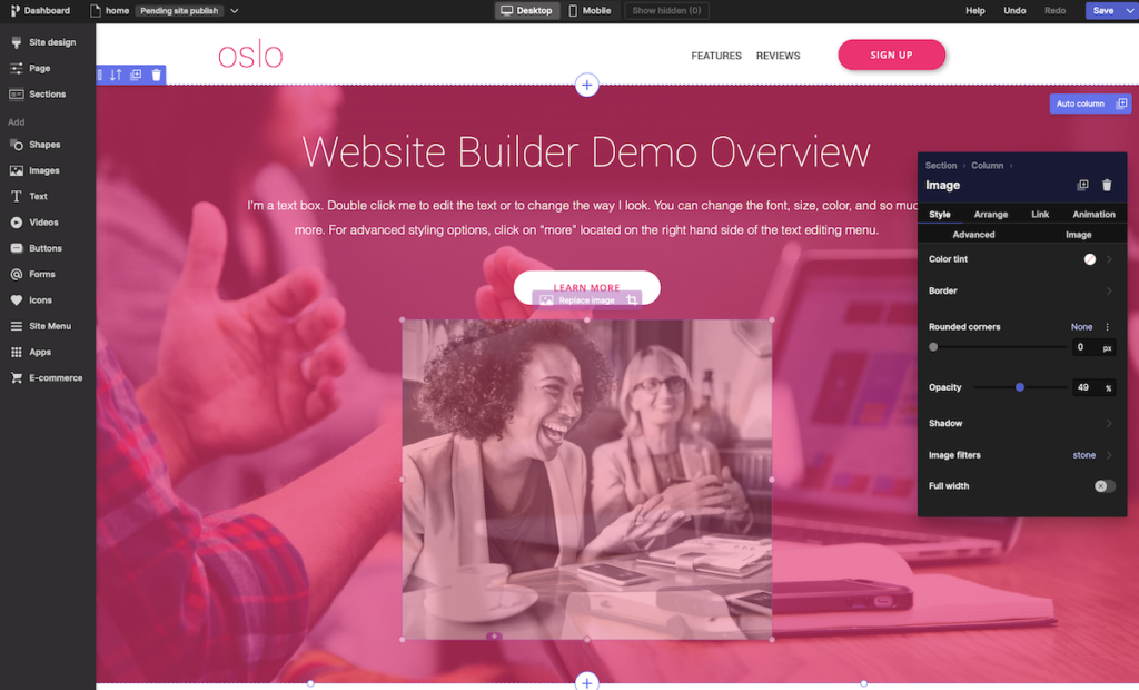 PageCloud website builder inside demo
