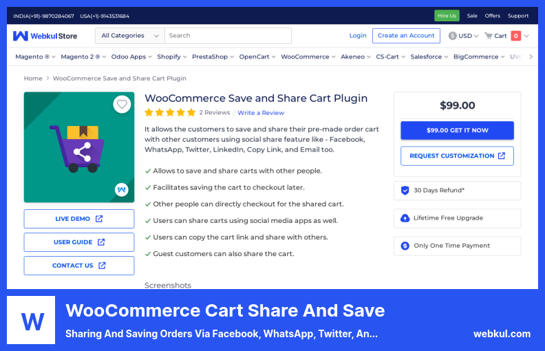 WooCommerce Cart Share and Save Plugin - Sharing and Saving Orders Via Facebook, WhatsApp, Twitter, and LinkedIn