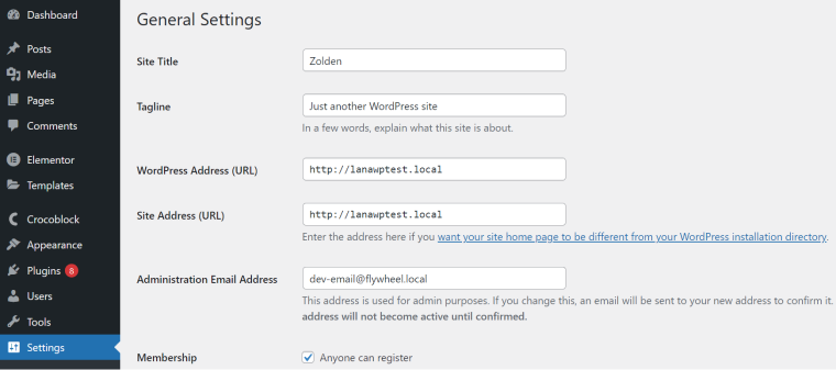 email settings on the website