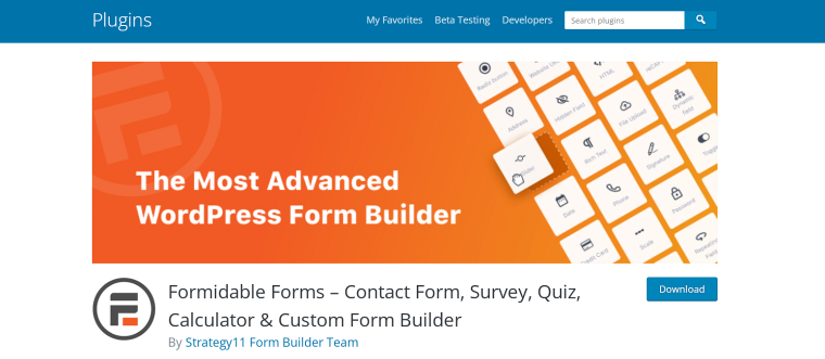 Formidable Forms plugin homepage